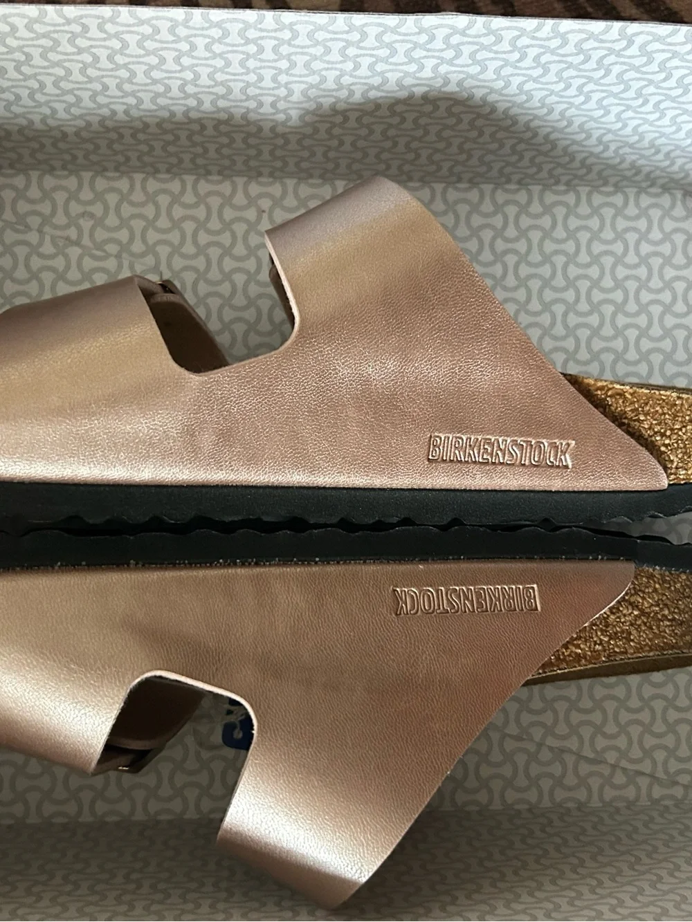 NWT Birkenstock Arizona Metallic Double Strap Sandals - Rose Gold/Copper - Picture 3 of 4